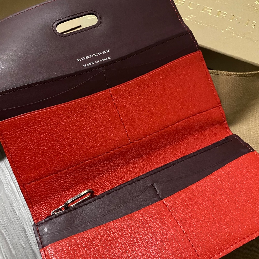 Burberry Red Leather Wallet with Silver Tone D-Ring - Picture 10 of 11